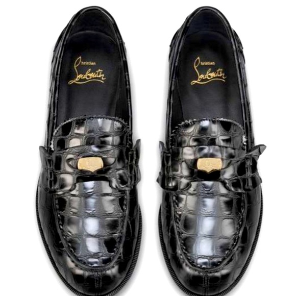 NWOB Christian Louboutin croc embossed penny loafers. 100% Calf Leather - Picture 2 of 5
